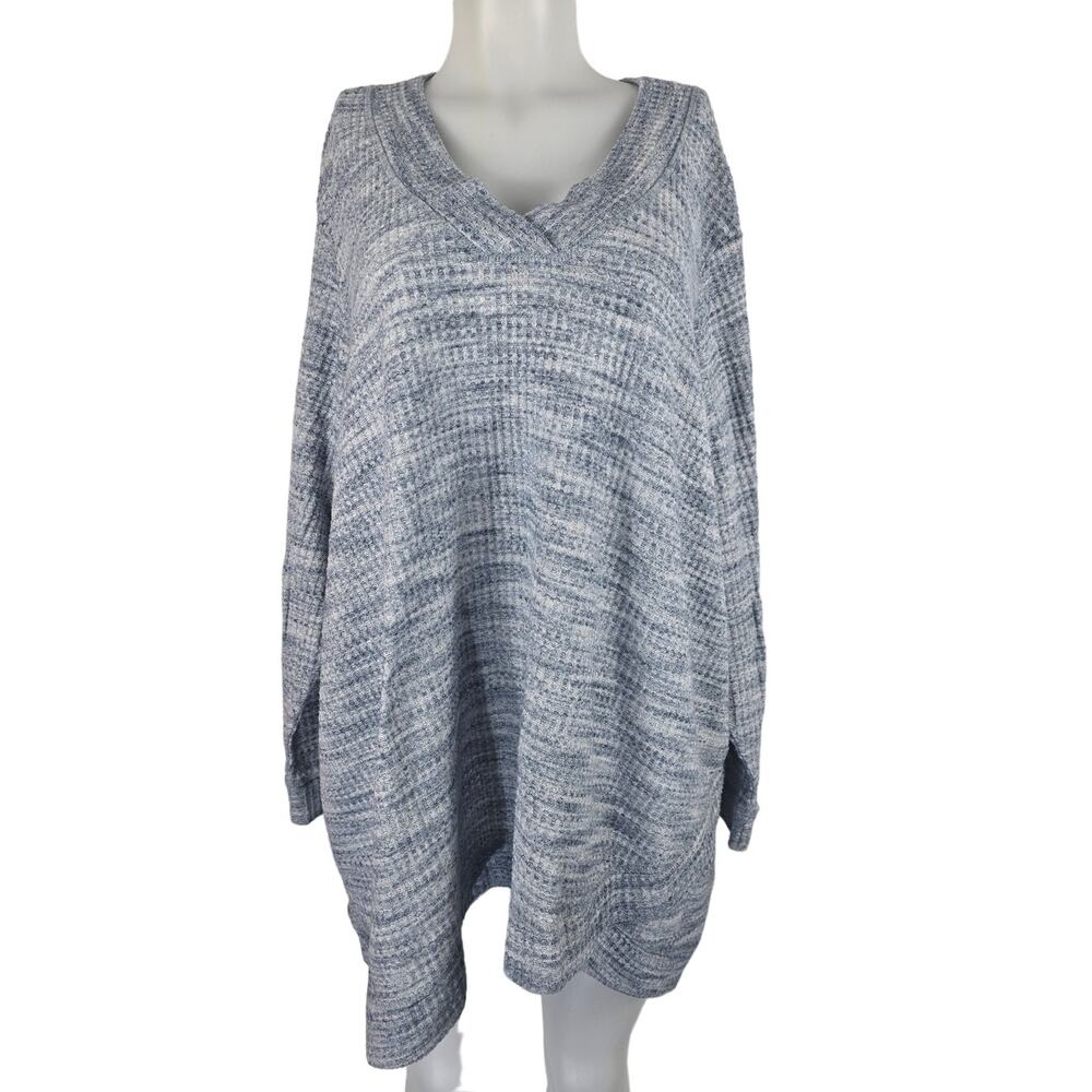 Catherines Heathered Blue Waffle Knit Criss Cross Bottom Winter Shirt 4X